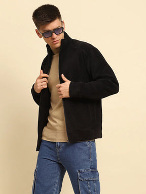 Black Ploy Blend Solid Regular Fit Jacket