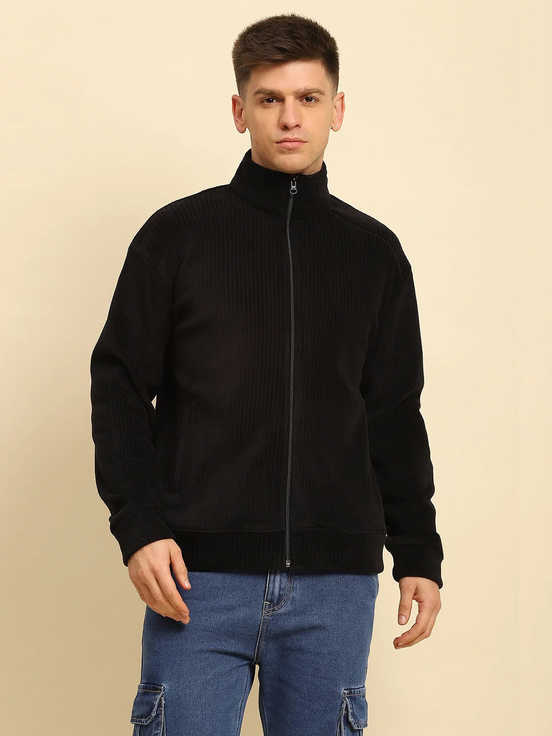 Black Ploy Blend Solid Regular Fit Jacket