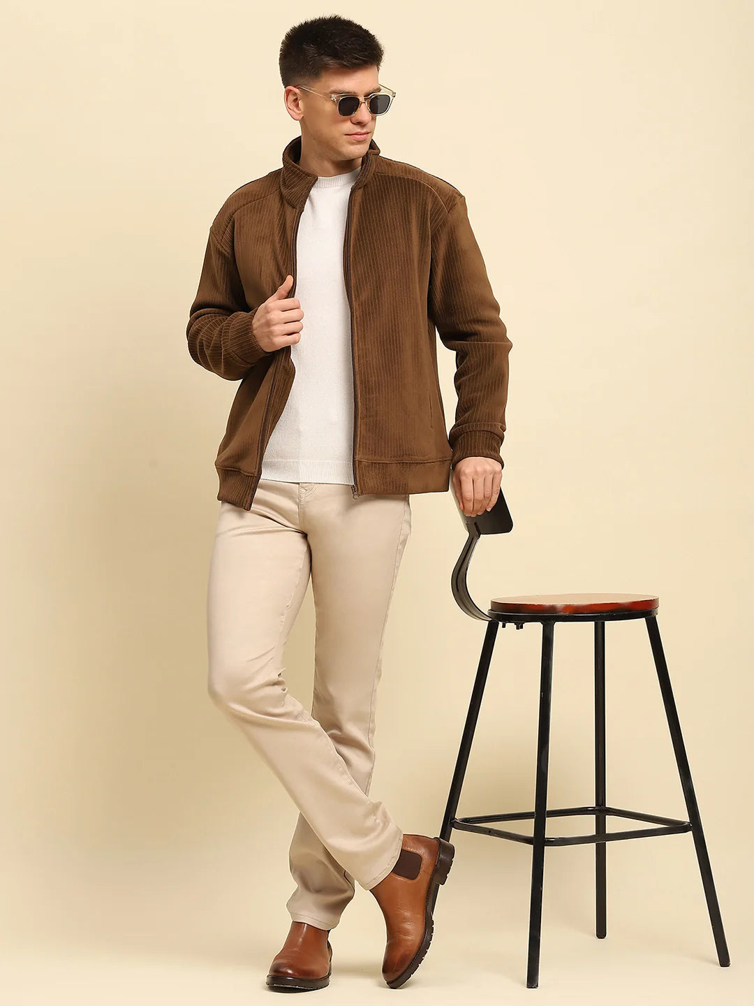 Coffee Poly Blend Solid Regular Fit Jacket