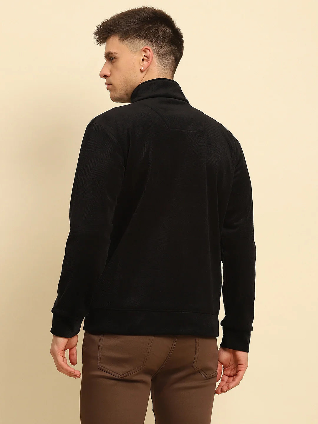 Black Ploy Blend Textured Regular Fit Jacket