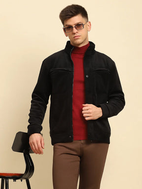 Black Ploy Blend Textured Regular Fit Jacket