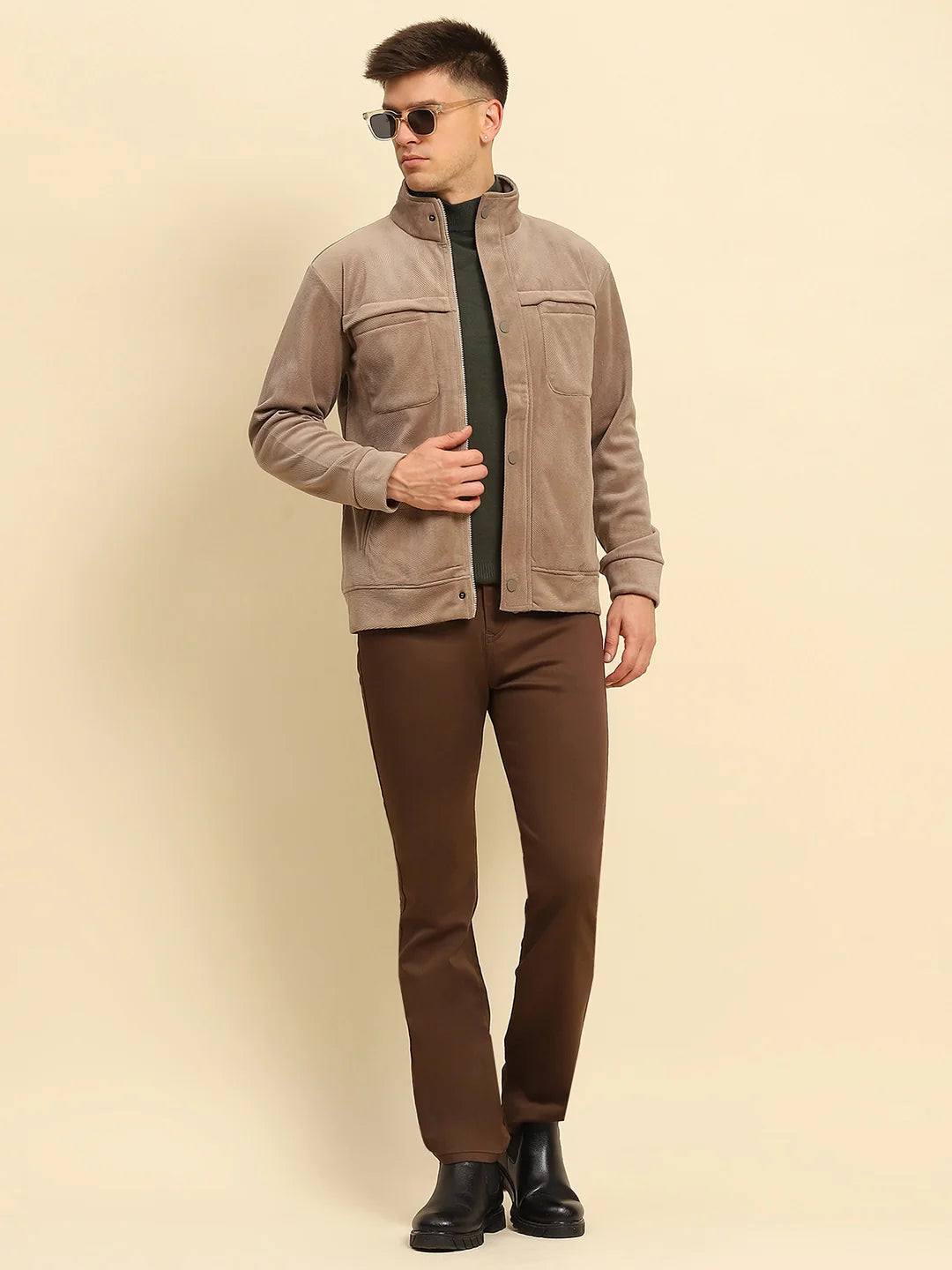 Tan Ploy Blend Textured Regular Fit Jacket