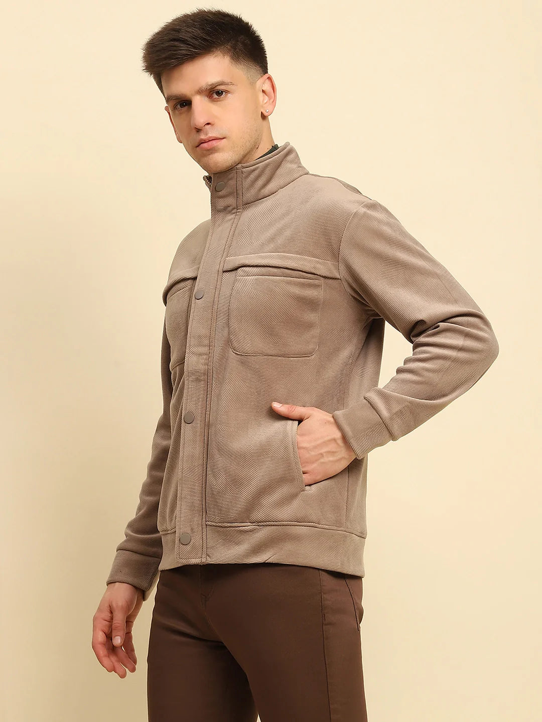 Tan Ploy Blend Textured Regular Fit Jacket