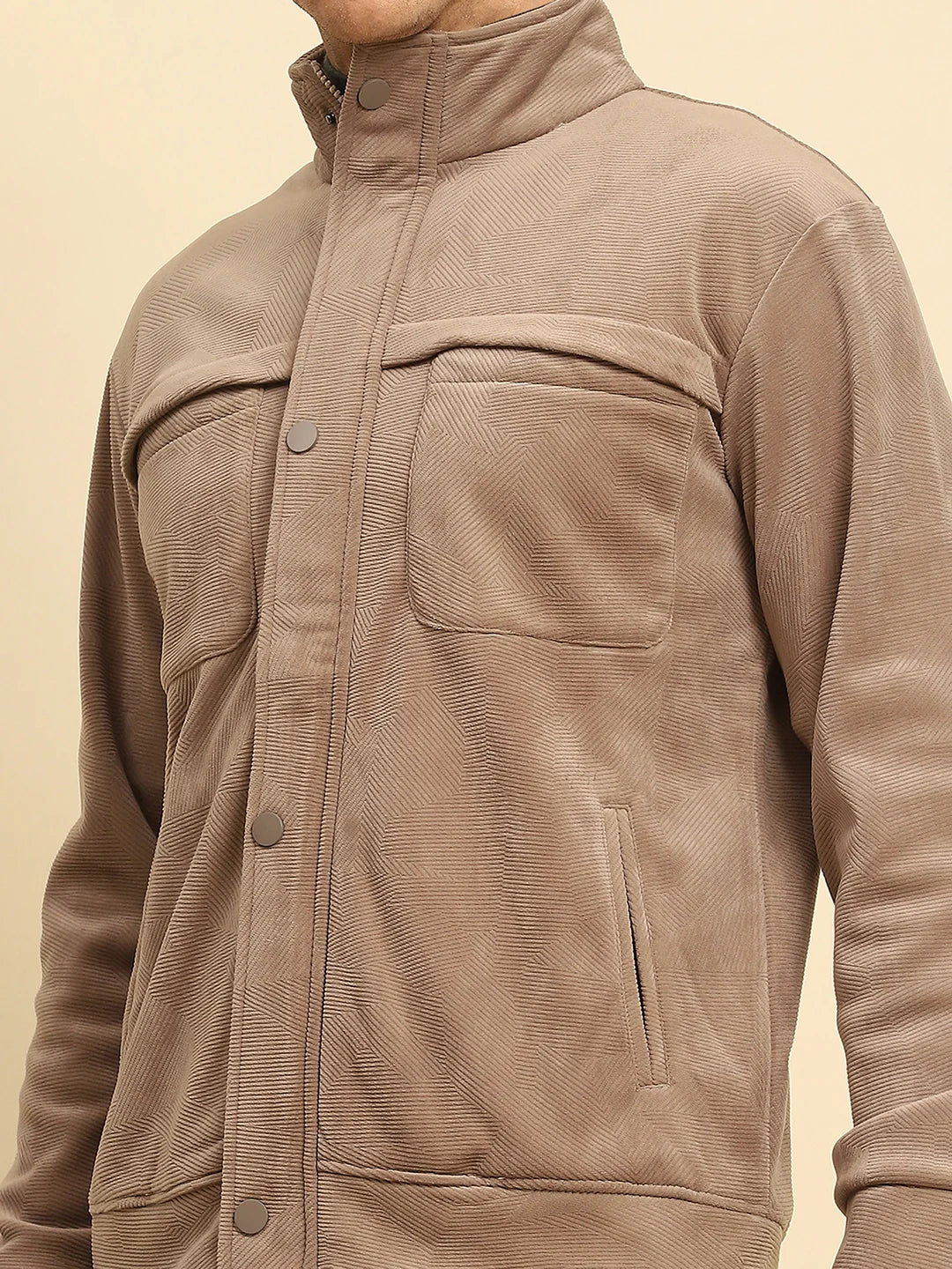 Tan Ploy Blend Textured Regular Fit Jacket