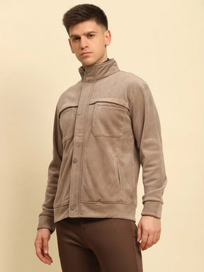 Tan Ploy Blend Textured Regular Fit Jacket