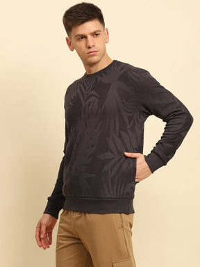 Dark Grey Ploy Blend Textured Regular Fit Sweatshirt