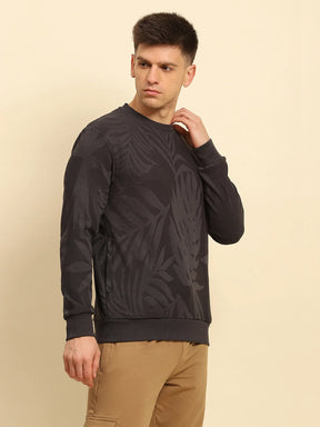 Dark Grey Ploy Blend Textured Regular Fit Sweatshirt