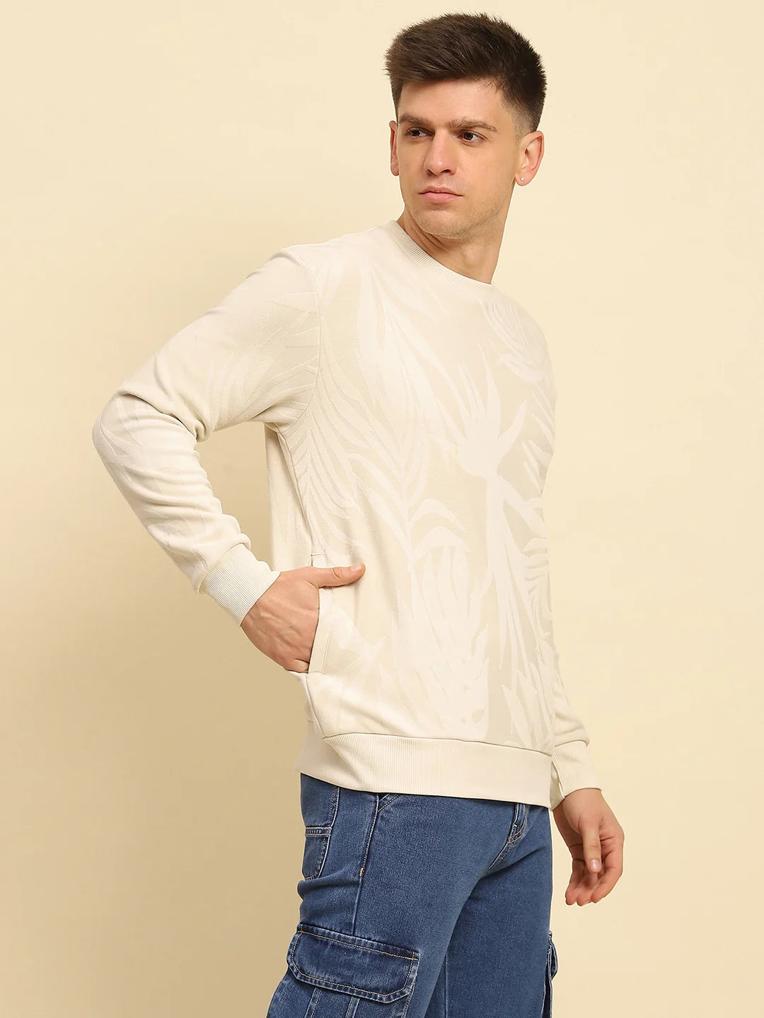 Natural Ploy Blend Textured Regular Fit Sweatshirt