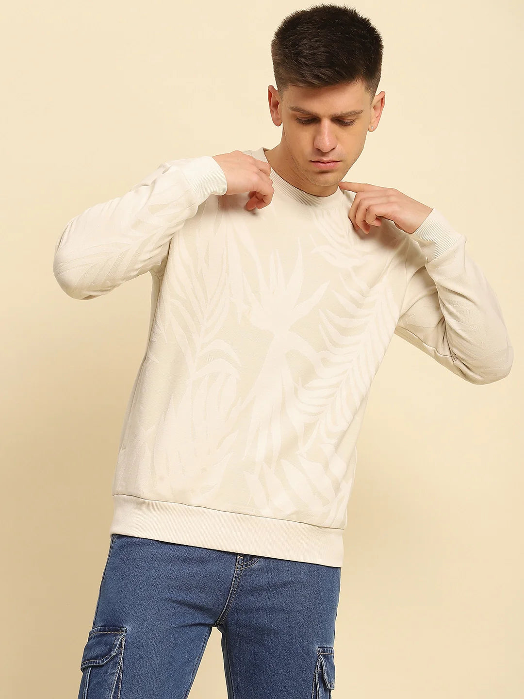 Natural Ploy Blend Textured Regular Fit Sweatshirt