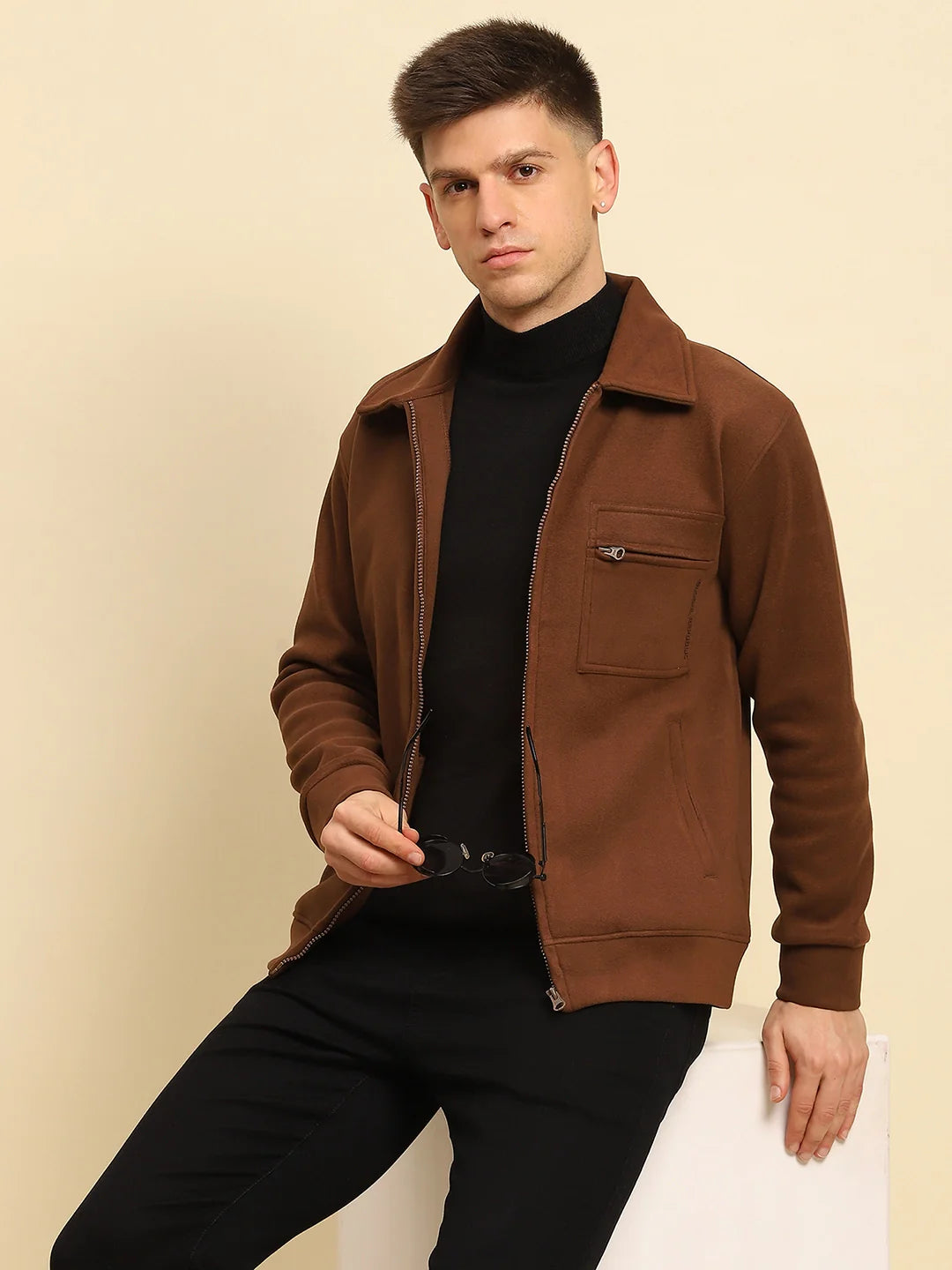 Coffee Ploy Blend Solid Regular Fit Jacket