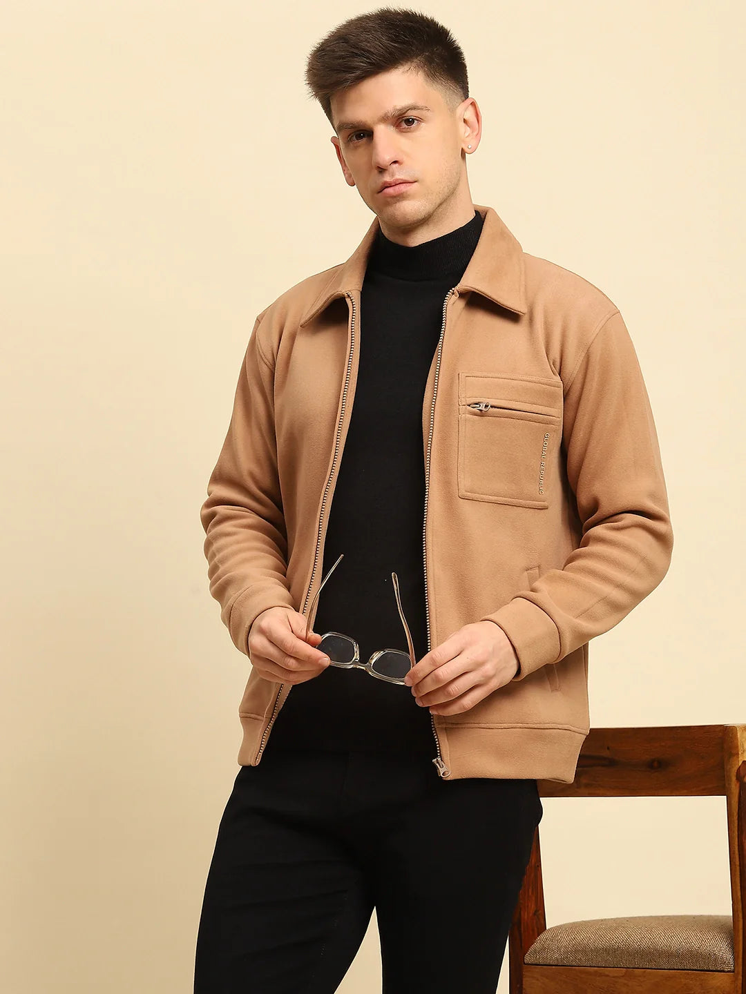 Tan Ploy Blend Solid Regular Fit Jacket