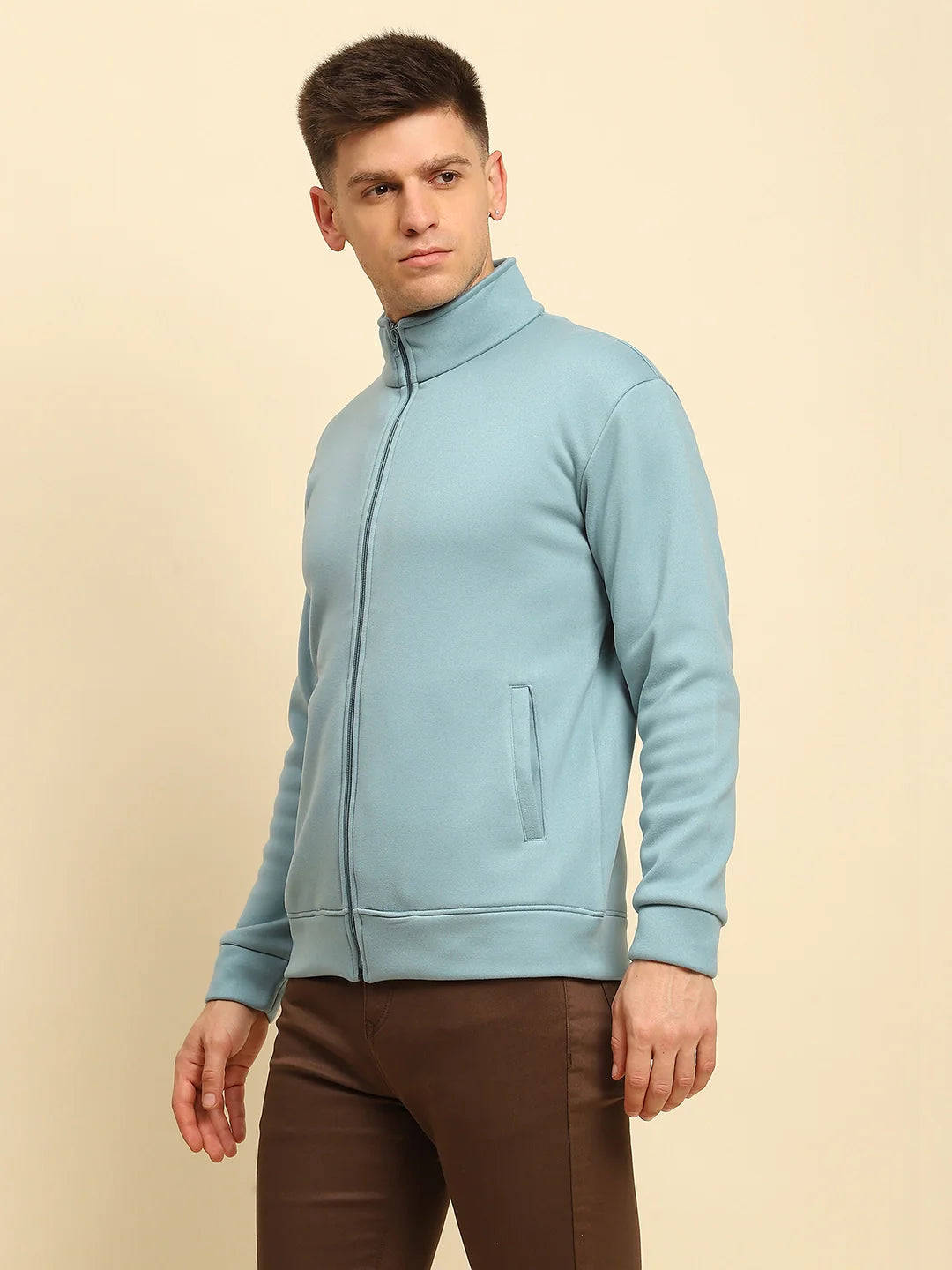 Blue Stone Ploy Blend Solid Regular Fit Sweatshirt