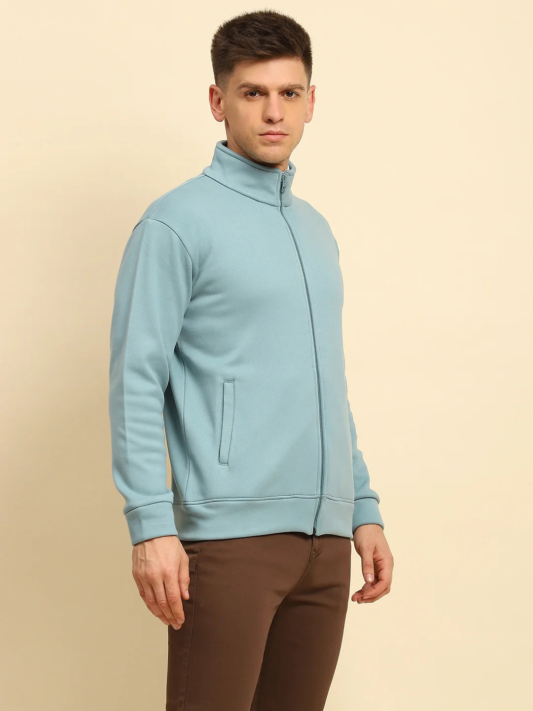 Blue Stone Ploy Blend Solid Regular Fit Sweatshirt