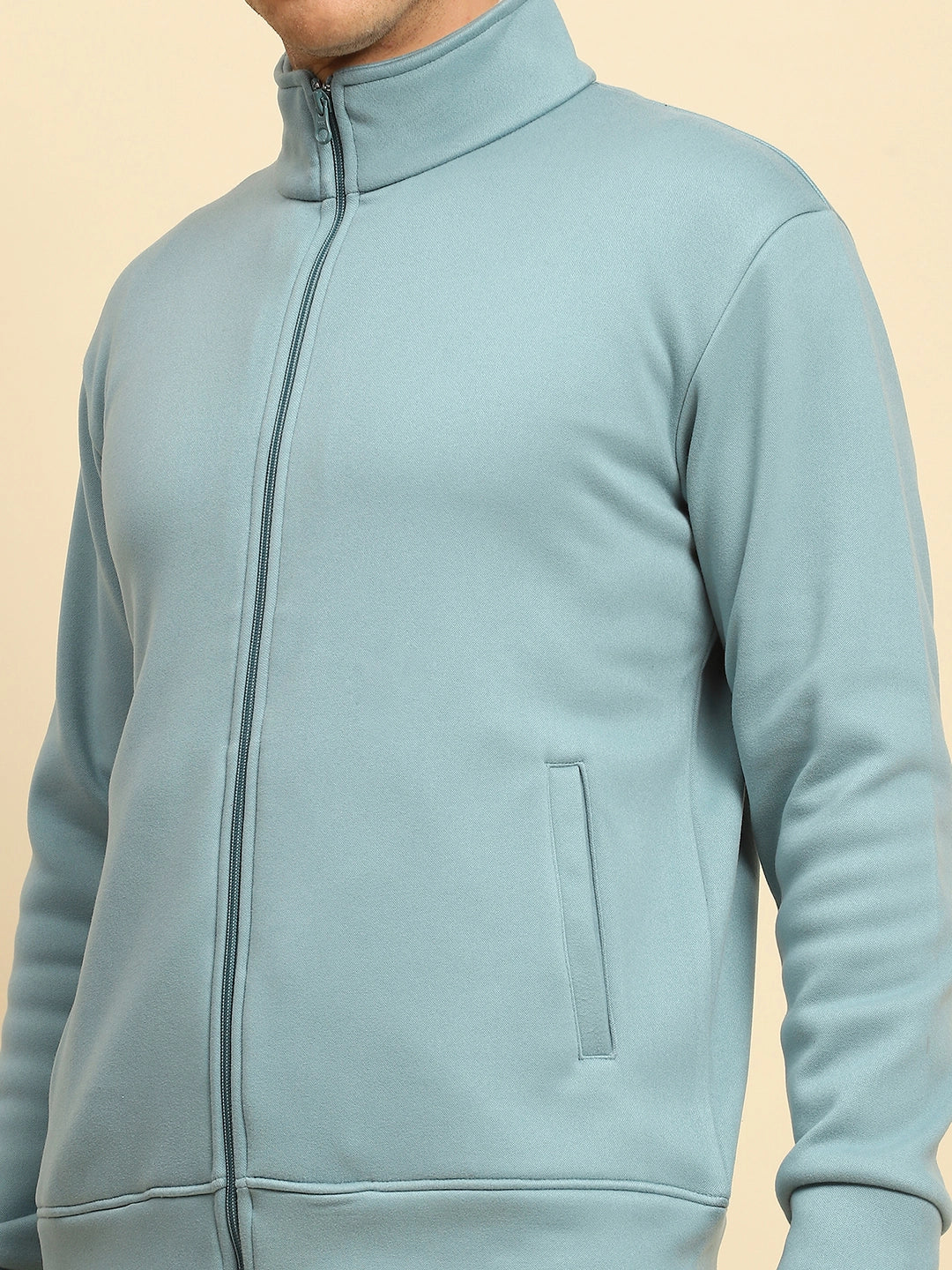 Blue Stone Ploy Blend Solid Regular Fit Sweatshirt