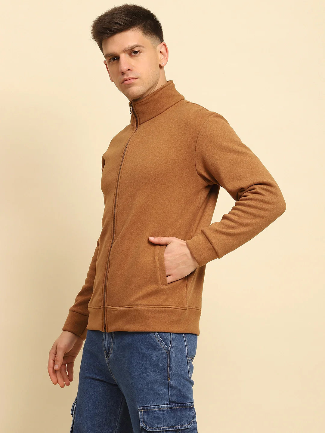 Dark Camel Ploy Blend Solid Regular Fit Sweatshirt