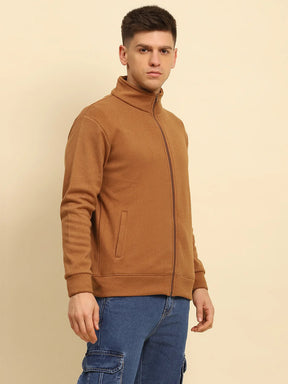 Dark Camel Ploy Blend Solid Regular Fit Sweatshirt