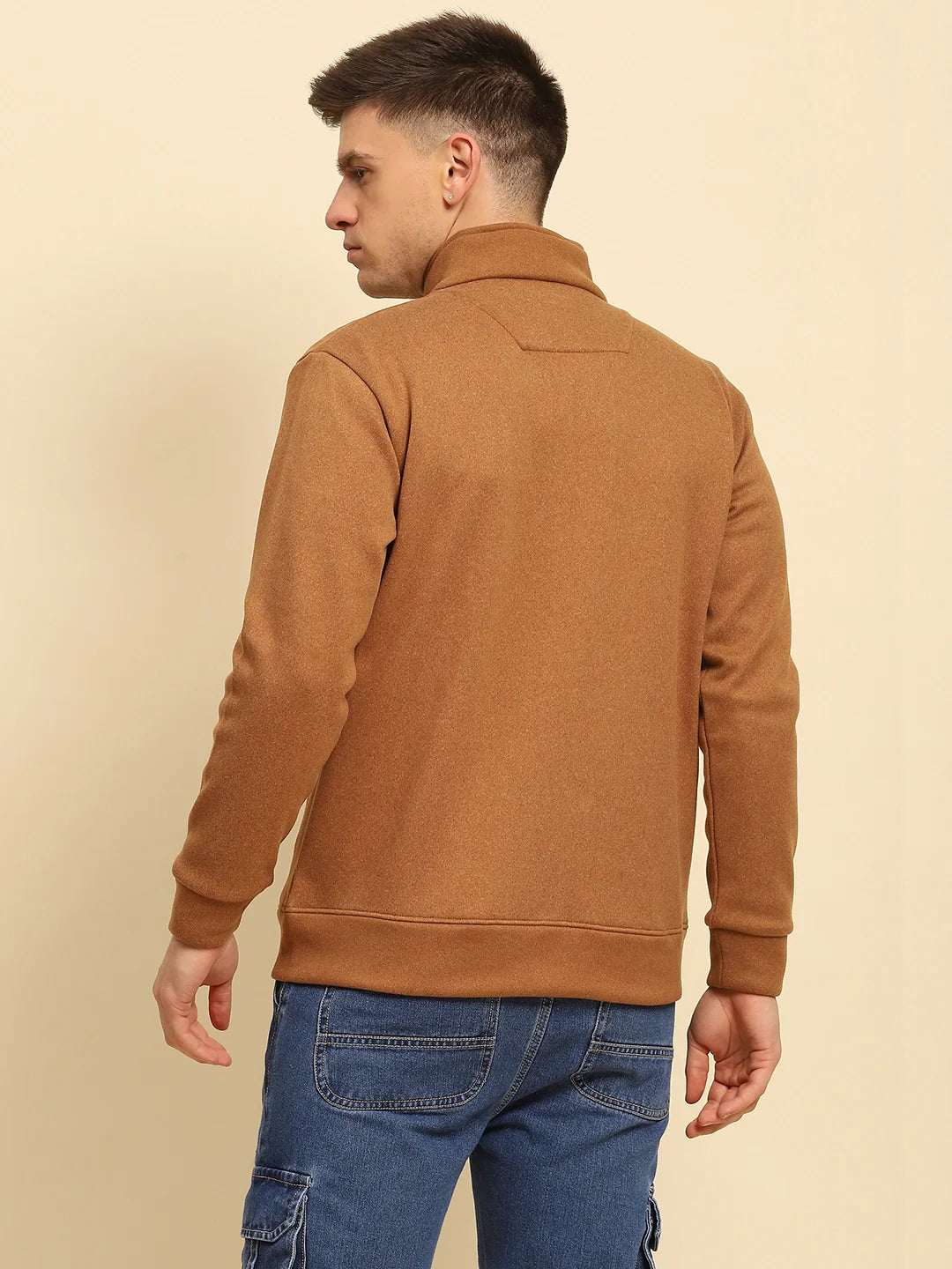 Dark Camel Ploy Blend Solid Regular Fit Sweatshirt