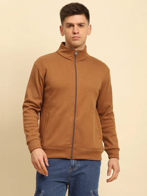 Dark Camel Ploy Blend Solid Regular Fit Sweatshirt