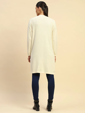 Off White Poly Viscose Loose Fit Winter Shrug For Women