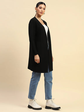 Black Poly Viscose Loose Fit Winter Shrug For Women