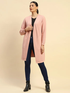 Dusty Pink Poly Viscose Loose Fit Winter Shrug For Women