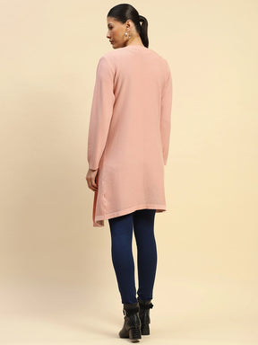 Dusty Pink Poly Viscose Loose Fit Winter Shrug For Women