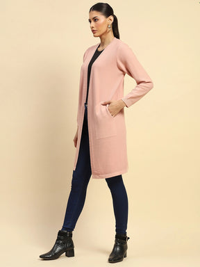 Dusty Pink Poly Viscose Loose Fit Winter Shrug For Women