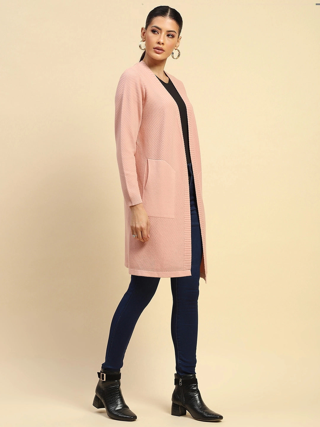 Dusty Pink Poly Viscose Loose Fit Winter Shrug For Women