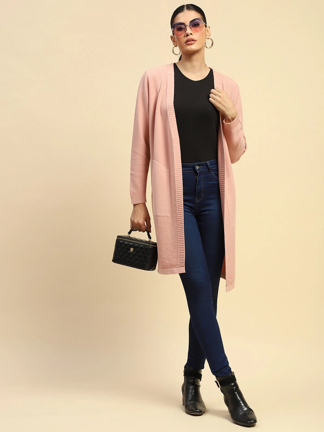 Dusty Pink Poly Viscose Loose Fit Winter Shrug For Women