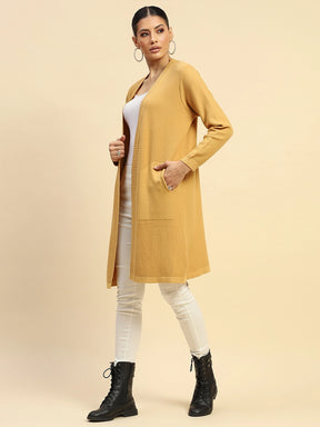 Mustard Poly Viscose Loose Fit Winter Shrug For Women