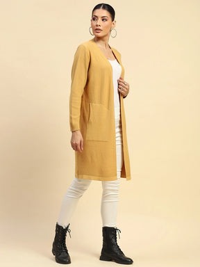 Mustard Poly Viscose Loose Fit Winter Shrug For Women