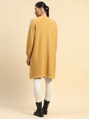 Mustard Poly Viscose Loose Fit Winter Shrug For Women