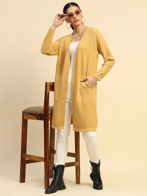 Mustard Poly Viscose Loose Fit Winter Shrug For Women