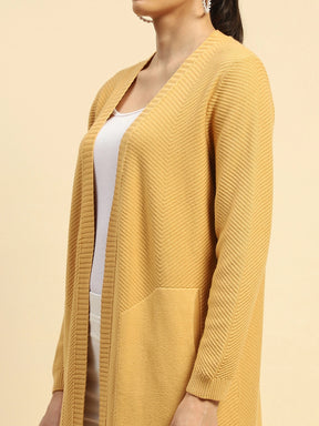 Mustard Poly Viscose Loose Fit Winter Shrug For Women