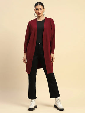 Wine Poly Viscose Loose Fit Winter Shrug For Women