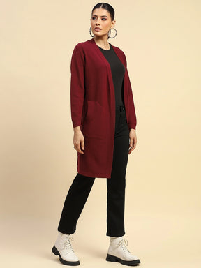 Wine Poly Viscose Loose Fit Winter Shrug For Women