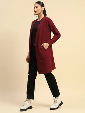 Wine Poly Viscose Loose Fit Winter Shrug For Women