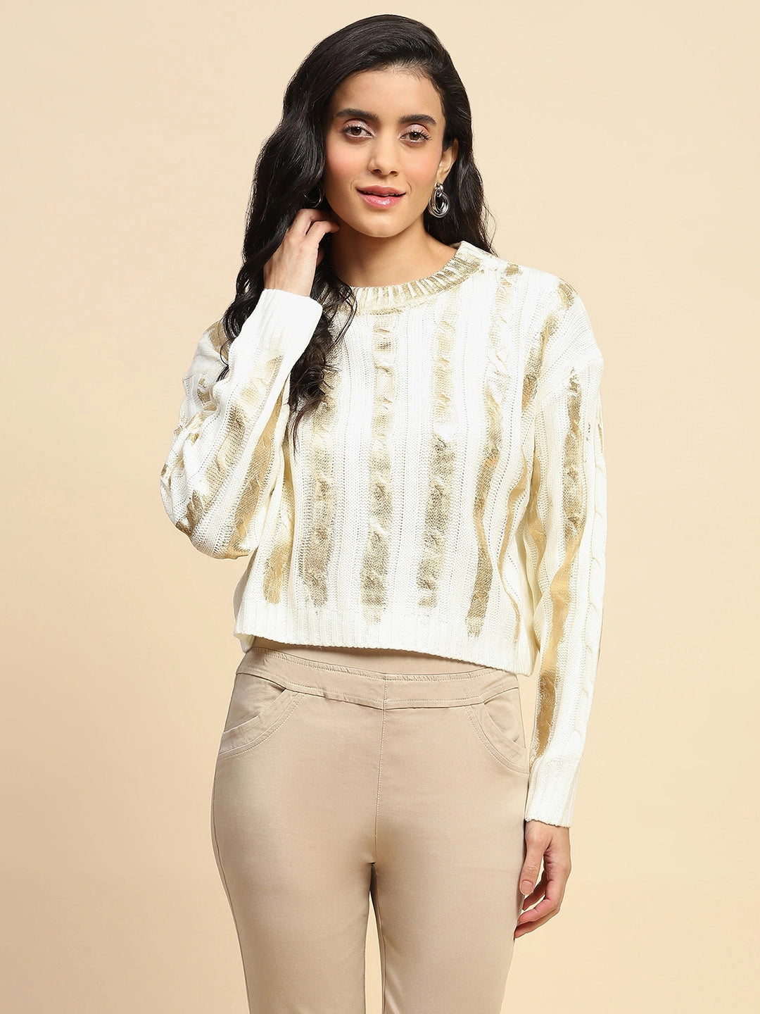 Off White Viscose Boxy Fit Top For Women