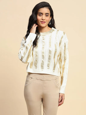 Off White Viscose Boxy Fit Top For Winter