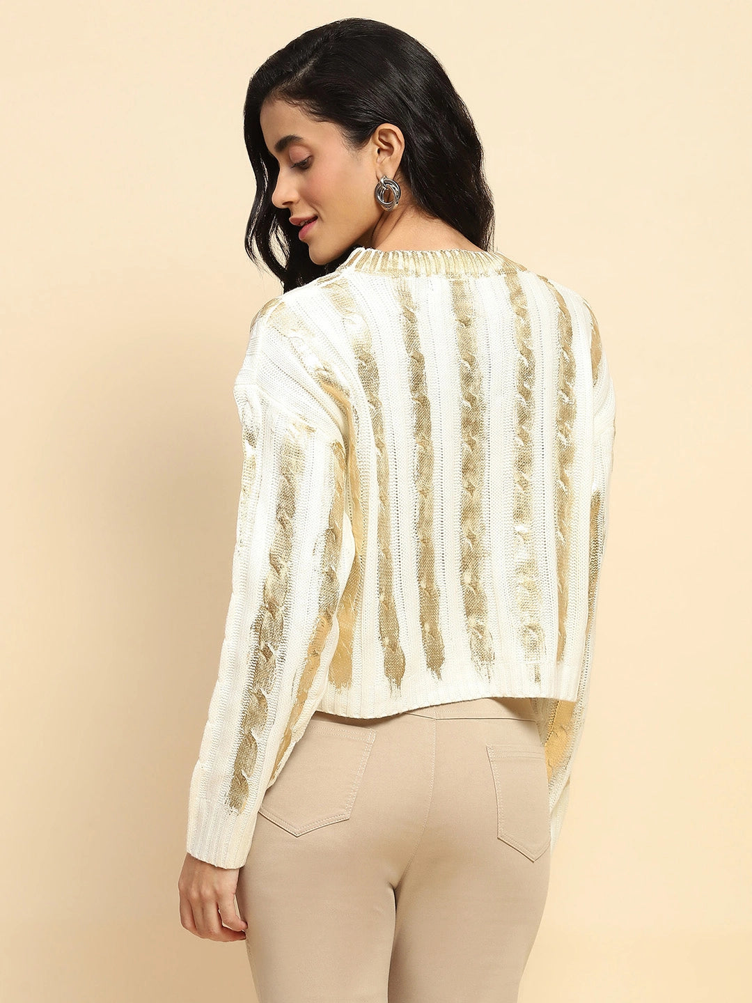 Off White Viscose Boxy Fit Top For Winter