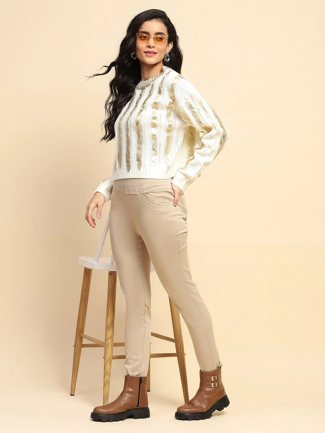 Off White Viscose Boxy Fit Top For Women