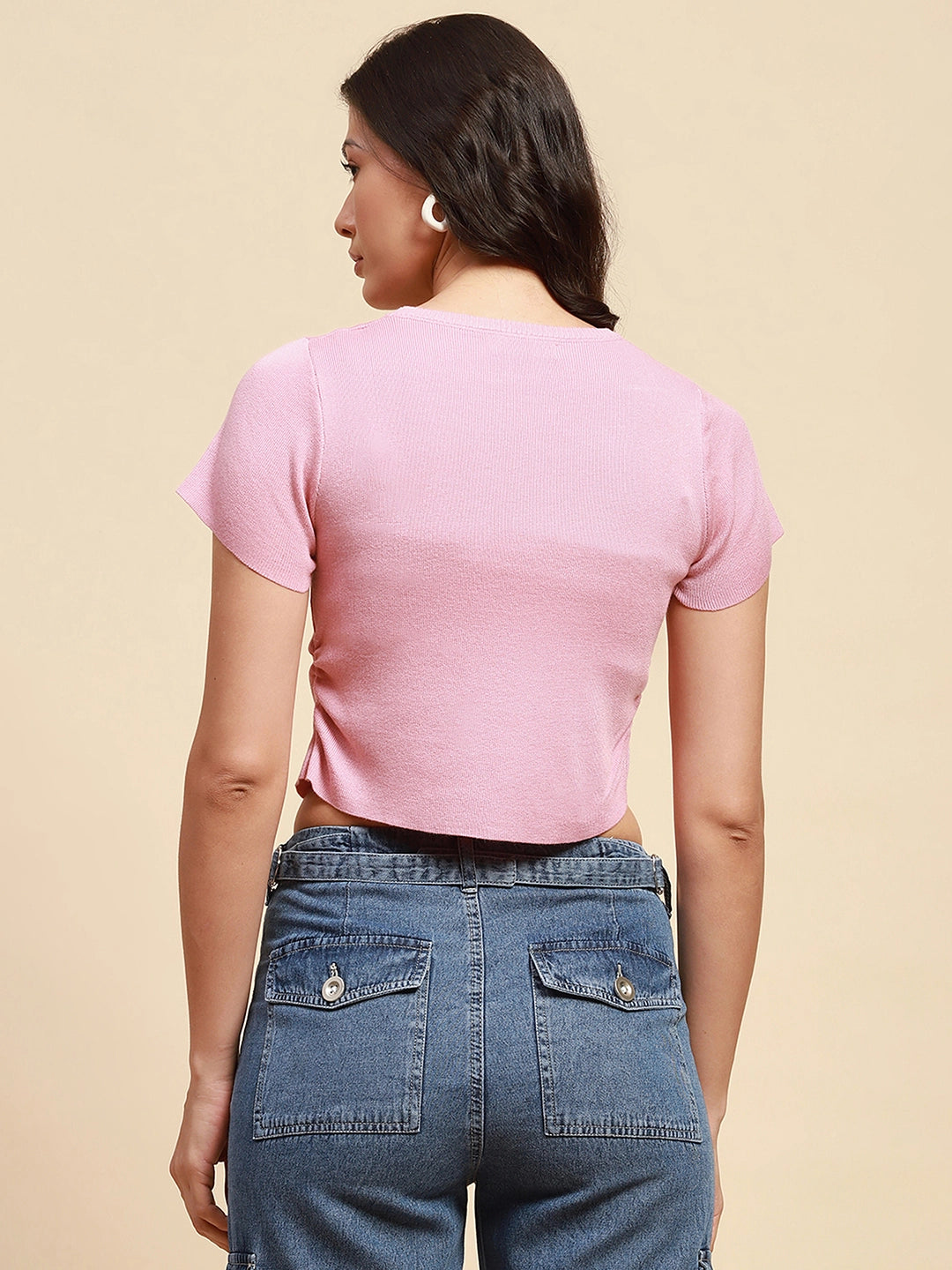 Blush Viscose Blend Slim Fit Crop Top For Women