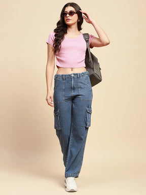 Blush Viscose Blend Slim Fit Crop Top For Women