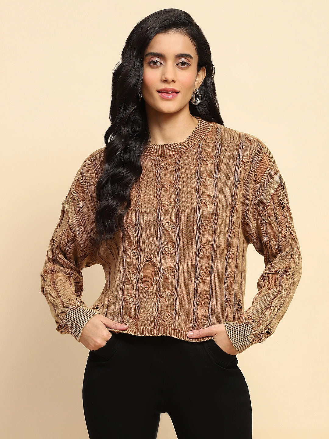 Brown Cotton Boxy Fit Top For Women