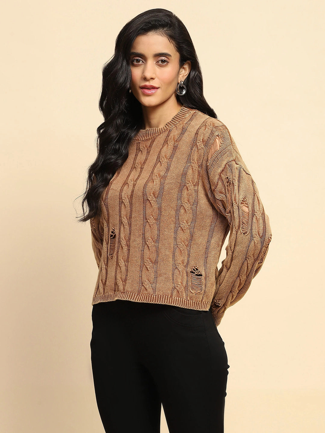 Brown Cotton Boxy Fit Top For Women