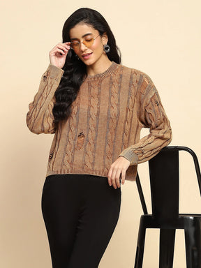 Brown Cotton Boxy Fit Top For Women