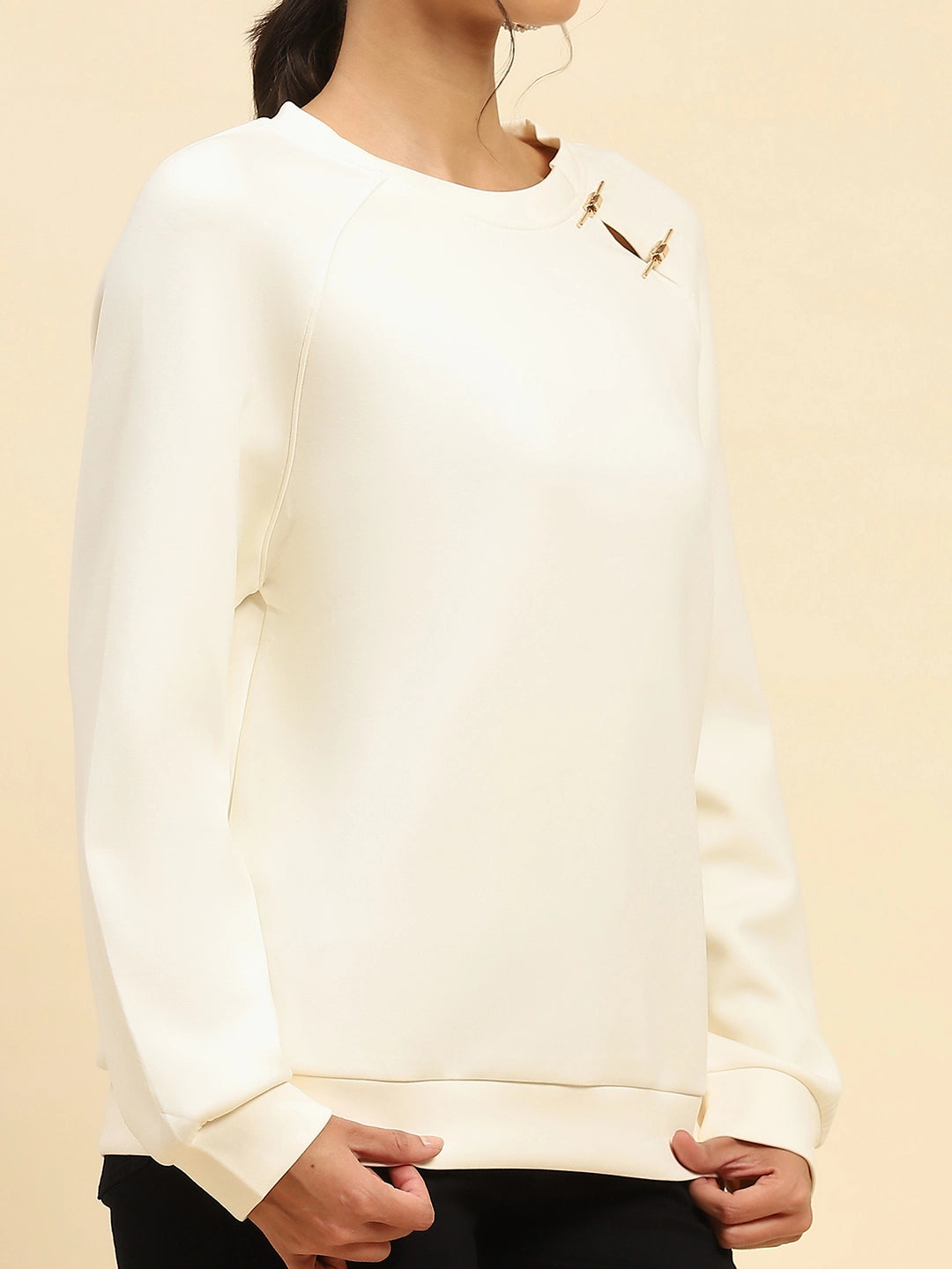 White Back Embroidered Poly Blend Relaxed Fit Sweatshirt