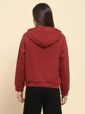 Maroon Poly Blend Embroidered Loose Fit Sweat Shirt