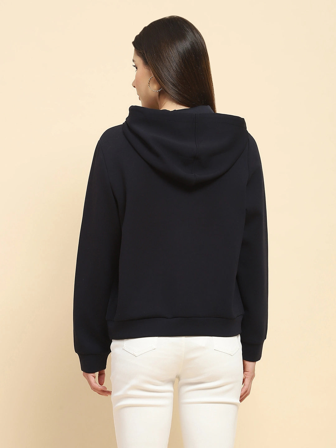 Navy Blue Poly Blend Embroidered Loose Fit Sweat Shirt