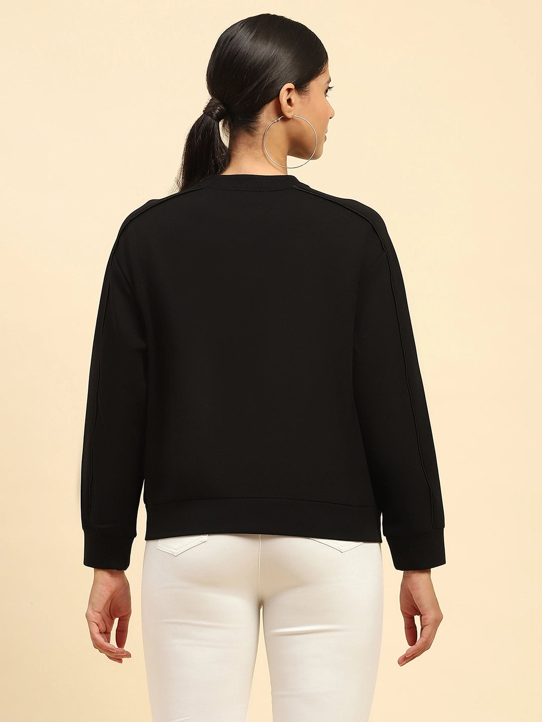 Black Embroidered Poly Blend Relaxed Fit Sweatshirt